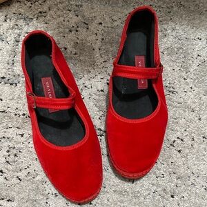 Via Venezia Red Velvet Mary Jane Flats